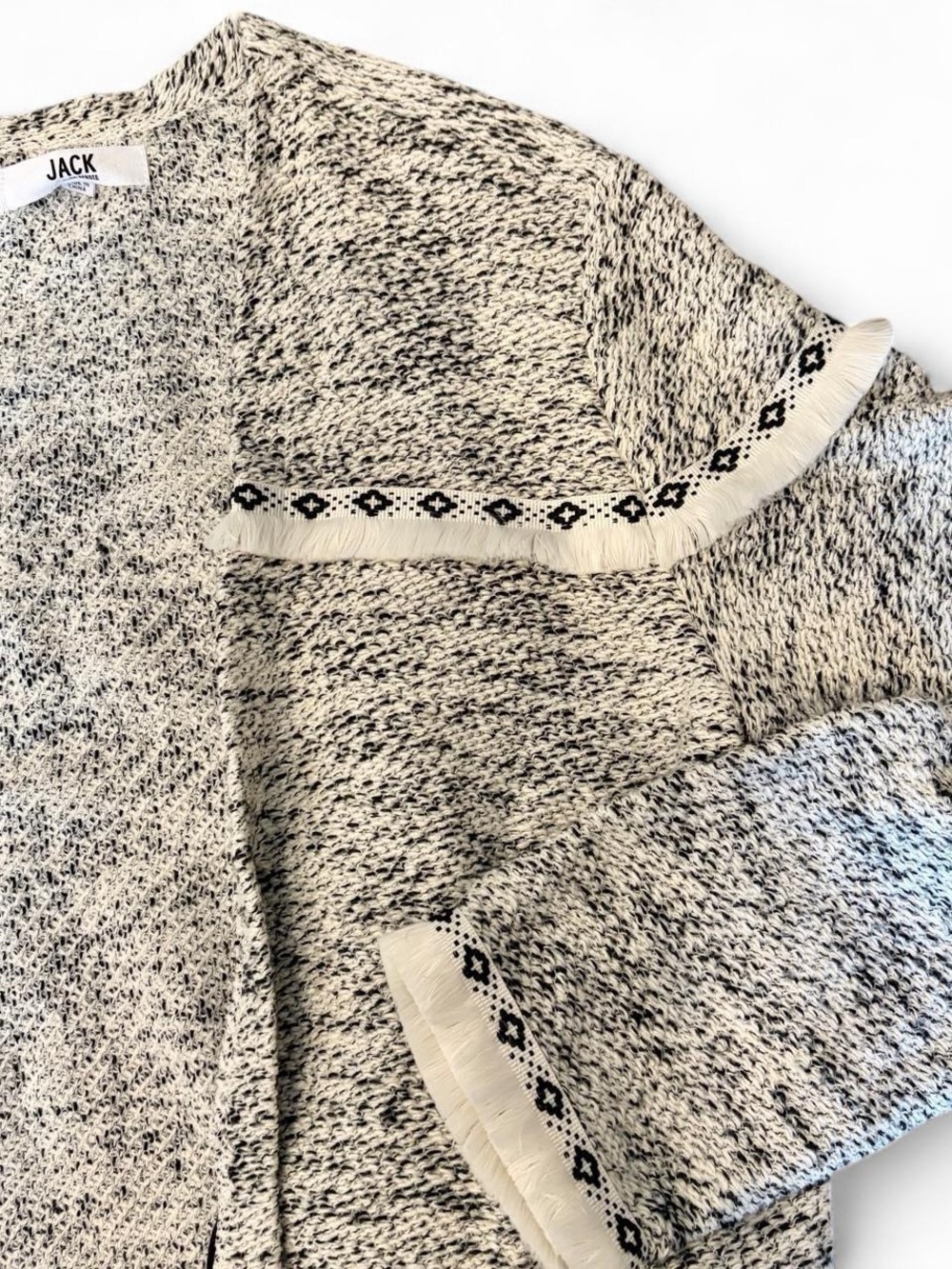 Jack by BB Dakota Black & White Marled Open-Front Fringe Cardigan Large - Picture 8 of 9